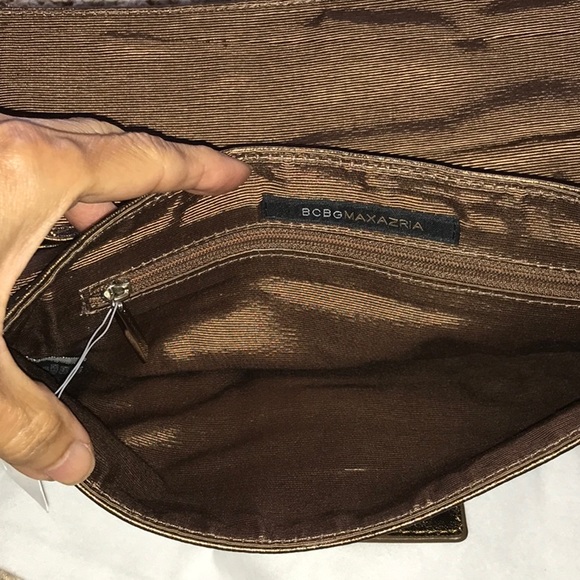 BCBGMAXAZRIA Bronze Envelope Leather Clutch Bronze Metallic Look Chain Hardware - Picture 6 of 6